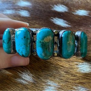 Vintage Sterling Silver & Turquoise Row Cuff